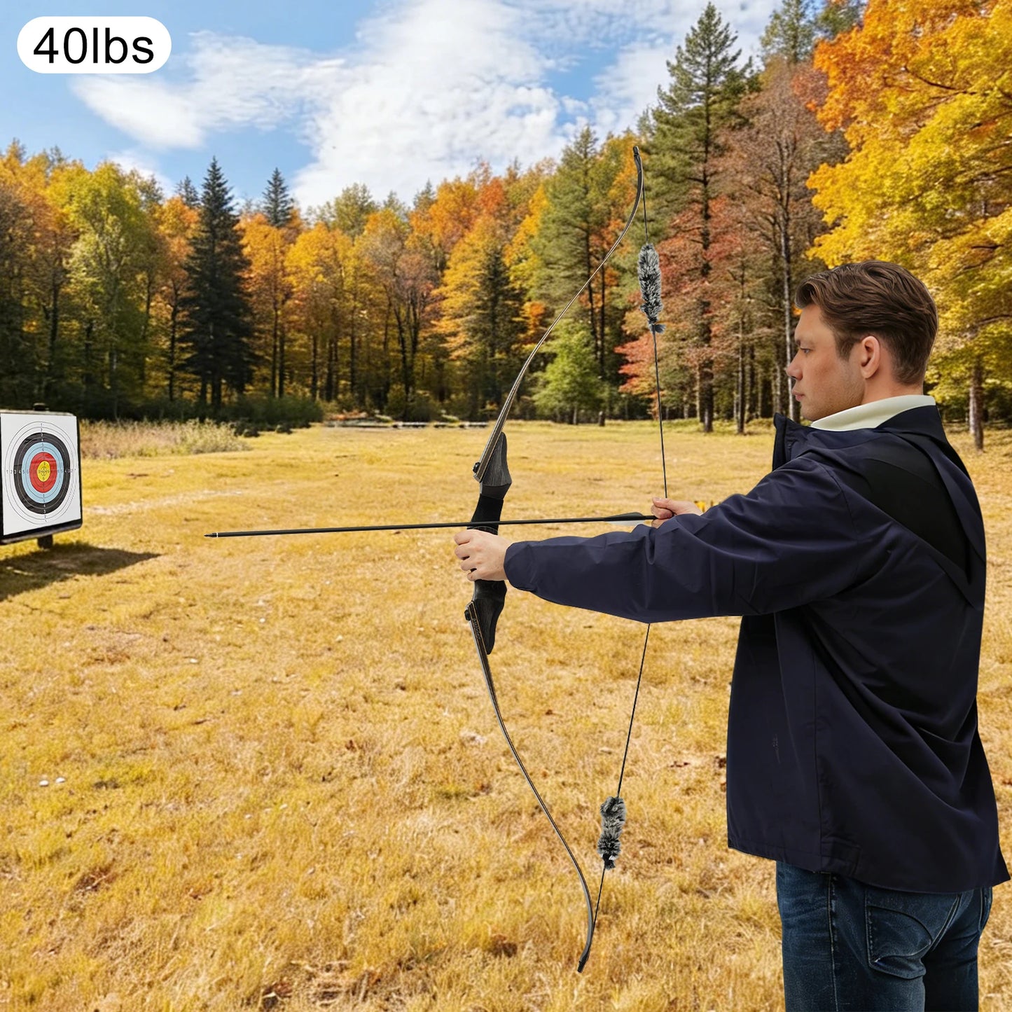 18.14kg/40lbs Takedown Recurve Bow, Wooden Recurve Bow, Recurve Bow Kit Used to Practice Basic Archery Posture, Aiming, and Release Techniques in a Backyard or at a Shooting Range