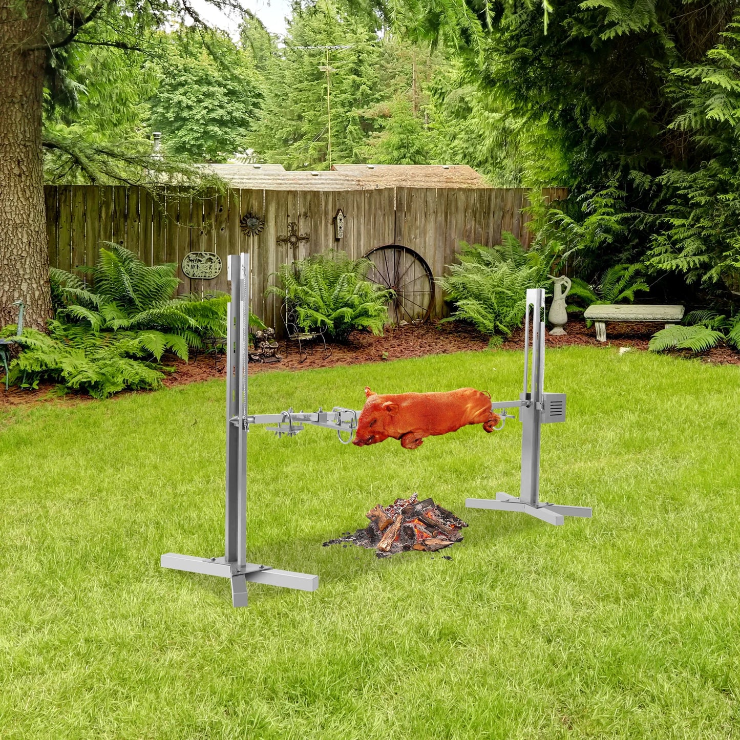 Roaster Spit Rotisserie BBQ Grill Pig Lamb Chicken Roaster Stainless Steel 40kg Silver electric rotisserie grill