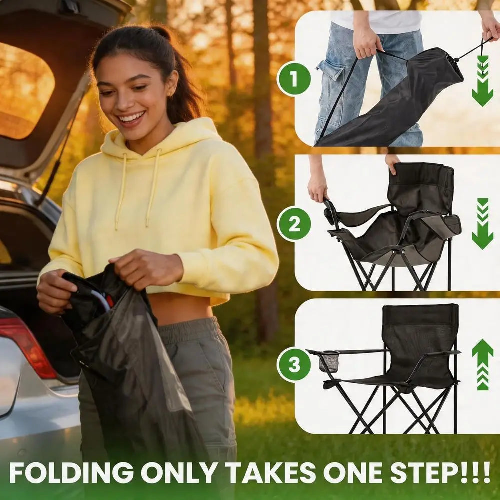 2 Pack Lightweight Folding Camping Chairs, Outdoor Lawn Beach Chair with Cup Holder & Carry Bag, Ideal for Travel, Picnic, Backy