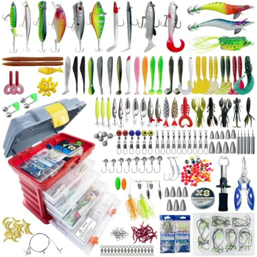 Fishing Lures Kit with Tackle Box Included Crankbait Minnow Spinnerbaits Spoons Soft Lures Jigs Hooks Bait Rigs Weights Sinkers