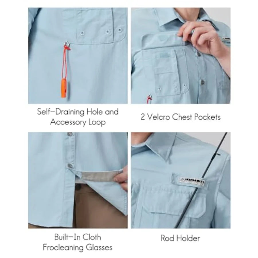 Haimont Men's Fishing Shirts Sun Protection Button Down Hiking Travel Camping Shirt Short Sleeve UV UPF50+ Top