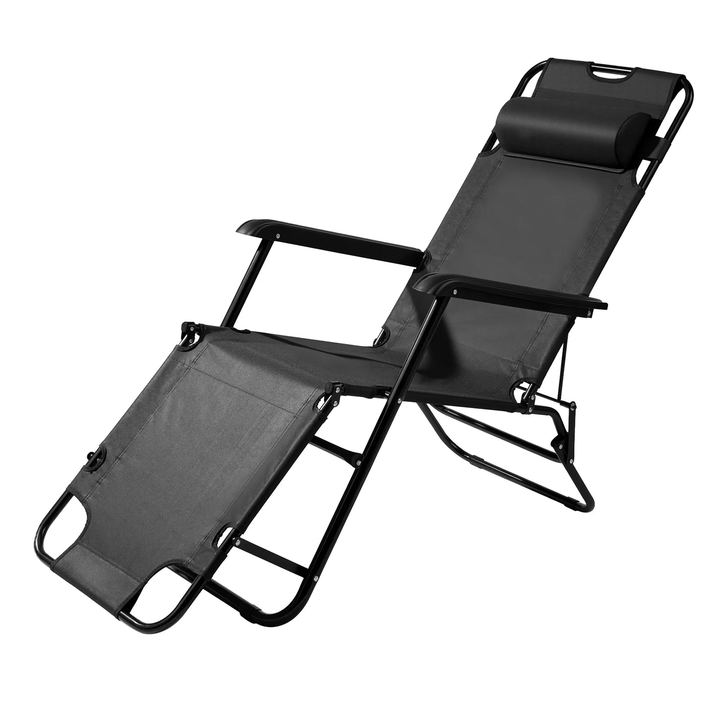 Portable Dual Purposes Extendable Folding Reclining Chair Steel Tube Oxford Fabric Heavy Duty for Home Outdoor Camping Black