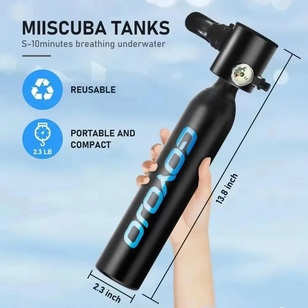 GOYOJO Mini Scuba Tank 0.5L with Hand Pump, Portable Diving Tank Up to 12 Minutes Breathe, Lung Tank Kits with 3000 PSI Max Pressure for Underwater Breathing Training Reusable Pony Bottle