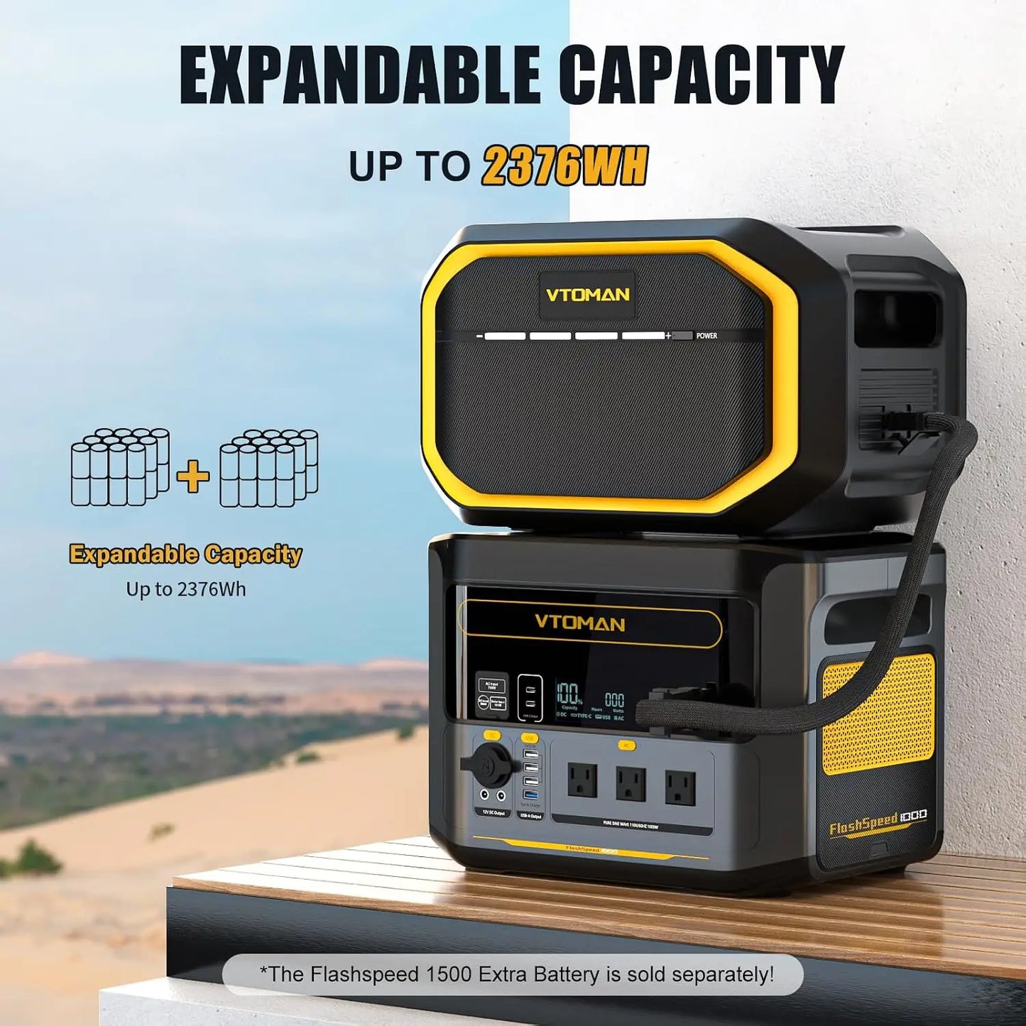 FlashSpeed 1000 Portable Power Station, 828Wh LiFePO4,1000W Output | Expandable To 2376Wh, 1H Fast Charge (0-80%)