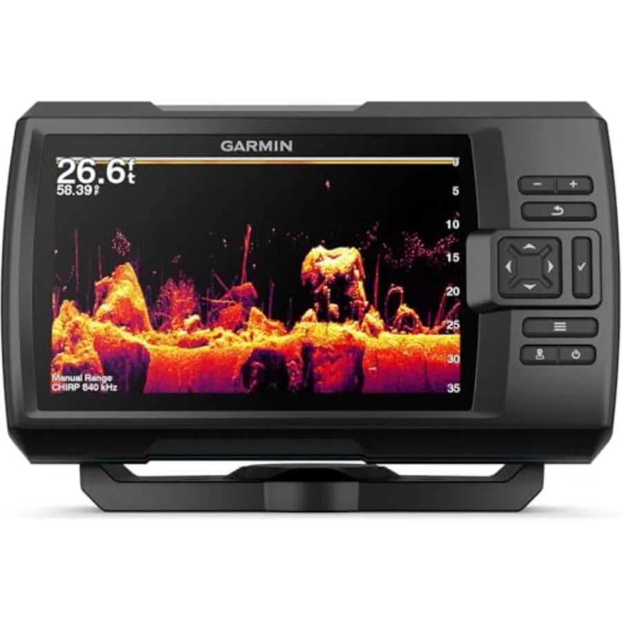 Fishfinder for fishing boats, PVC housing, black-gray, vivid scanning sonar with color palettes and easy-to-use 7-inch display