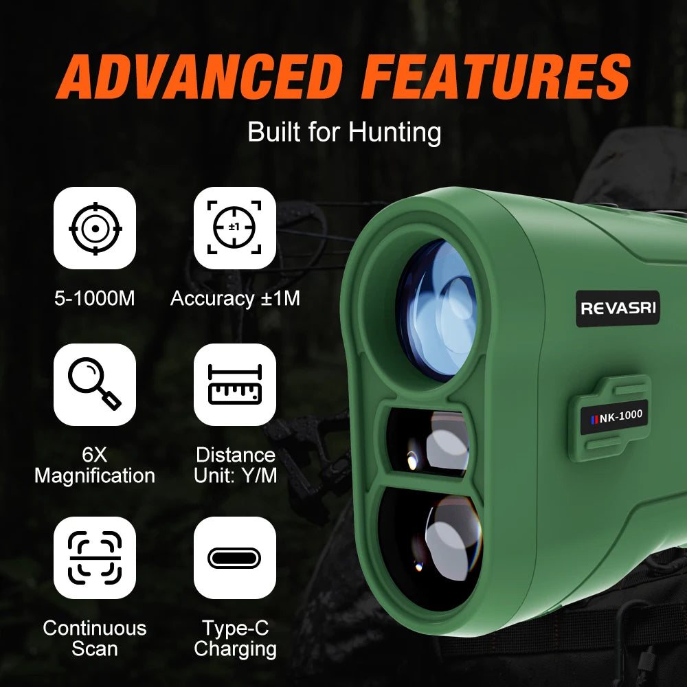 REVASRI Hunting Rangefinder -1000M Range Finder for Hunting and Golfing with Speed, Slope, Scan and Normal Measurements