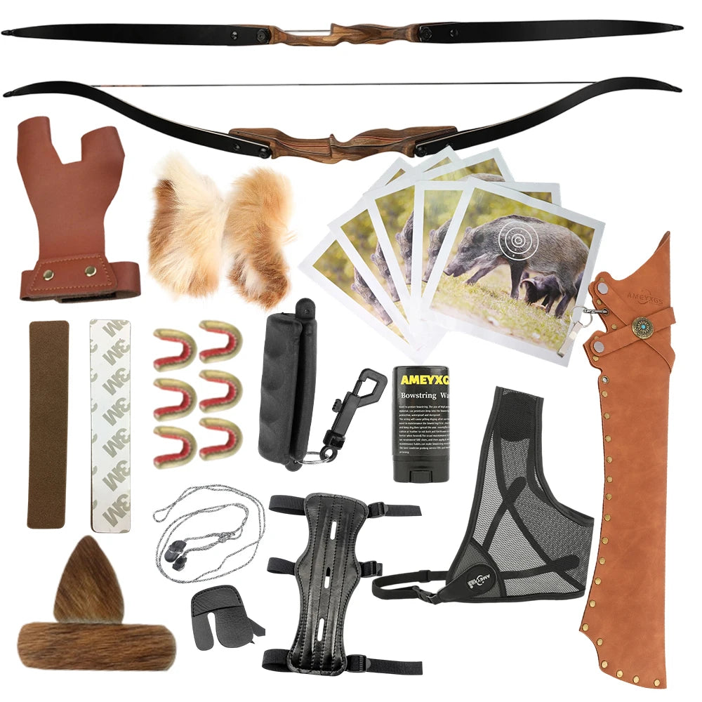 ILF Recurve Bow 60 Inch Takedown Split Bow Set 50/60lbs Right Hand Wooden Riser Archery Target Practice Hunting Equipment