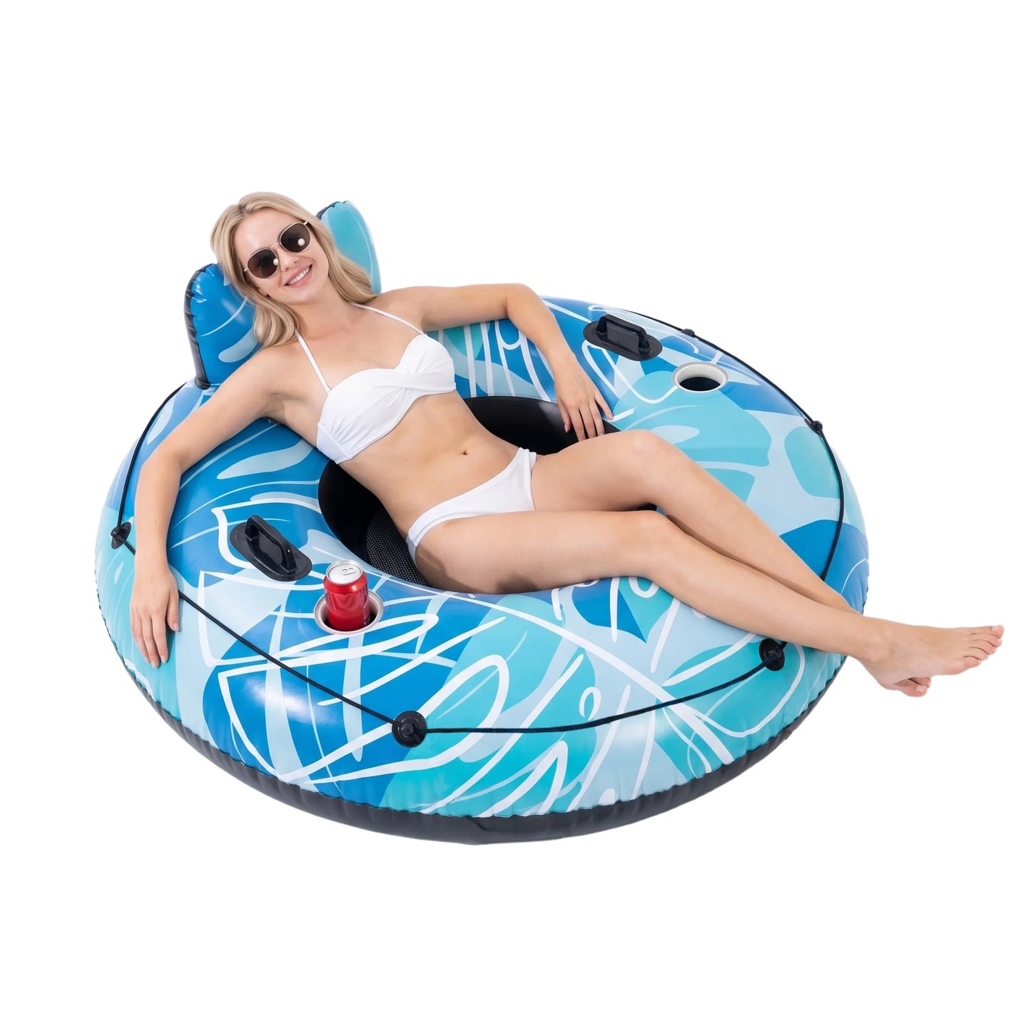 Inflatable River Tubes, Heavy Duty River Raft with Cooler & 2 Cup Holders, Deluxe Pool Float for Lake, Beach, Summer Relaxation