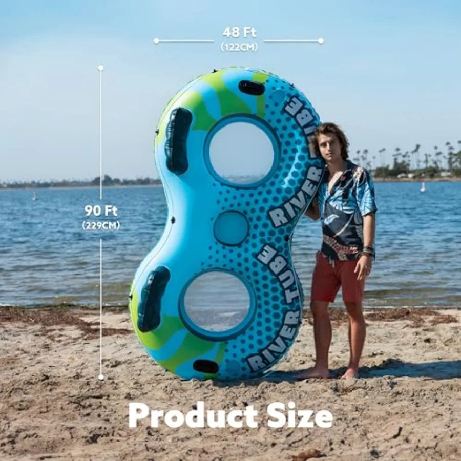2-Person Inflatable River Tube - Heavy Duty River Run Tubes Pool Lake Floats for Adults Large Floating Raft Lounge Above Water