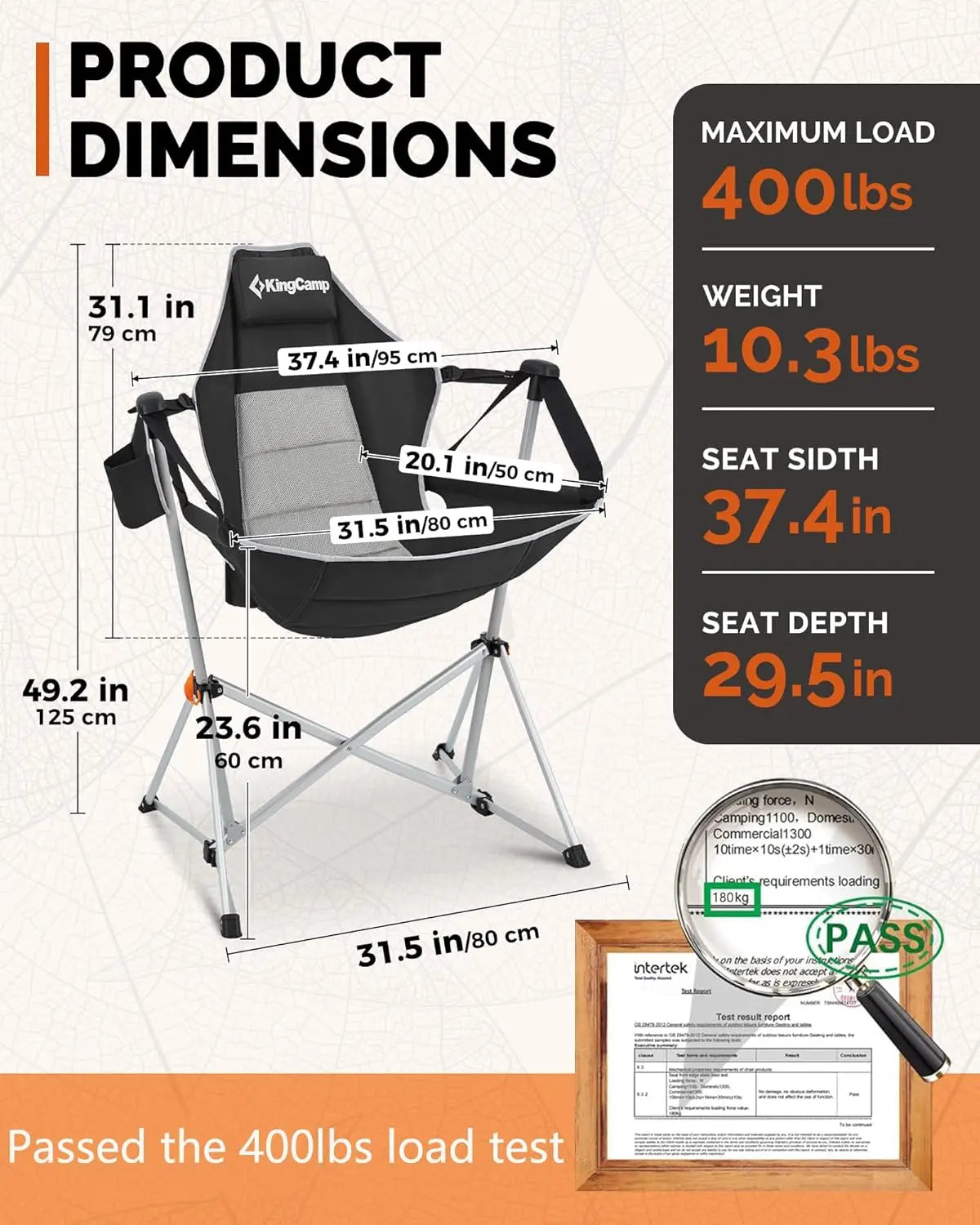 Portable Folding Hammock Chair with Footrest, Heavy Duty Rocker for Outdoor Camping Beach Patio, Max 400lbs