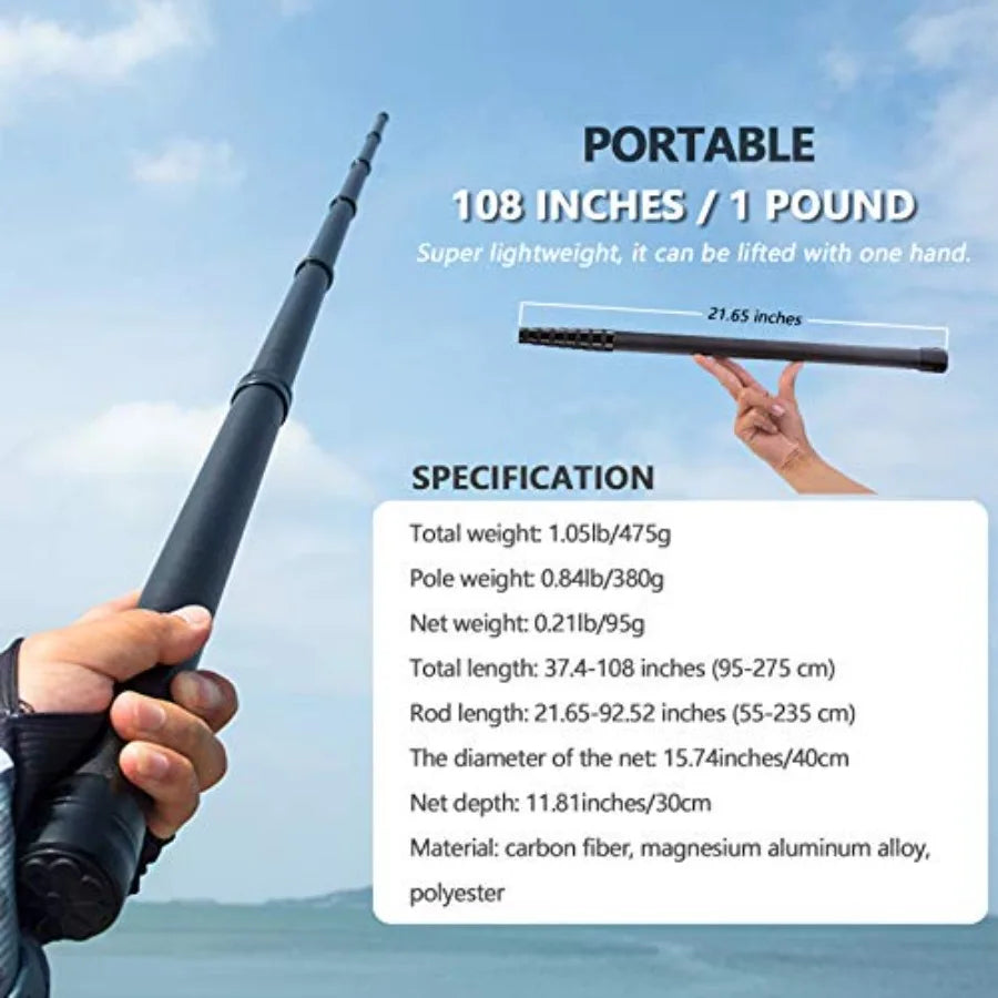 9ft/11.15ft Extra Long Fishing Net with Telescoping Handle Carbon Fiber Extendable Landing Net Dip Net for Fishing Crab nets fo