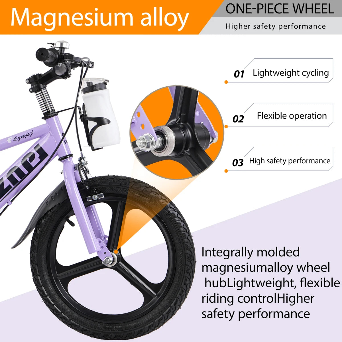FKZNPJ Kids Bike 16 Inch – High Carbon Steel Frame, Magnesium Alloy Wheels, Training Wheels with Night Glow, Adjustable Seat, Water Bottle – Girls & Boys Bicycle Ages 3-9, Toddler Bike