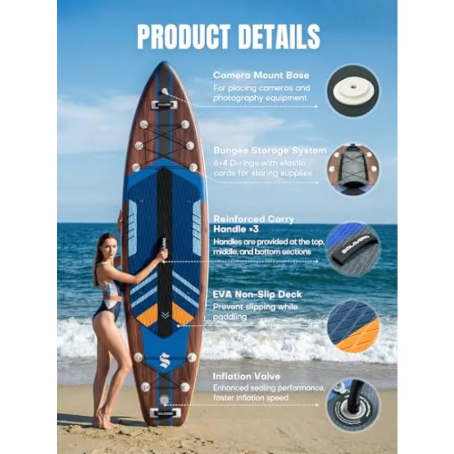 Inflatable Stand Up Paddle Board for adults and youth PVC material blue wide stable anti-slip EVA deck with premium SUP accesso