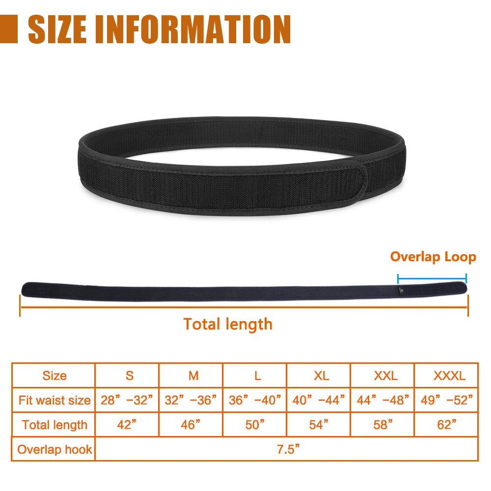 1.5" Buckleless Hook Duty Inner Belt Loopback Tactical Hunting Shooting Nylon Liner Men Inner Waist Belt Accessories BK