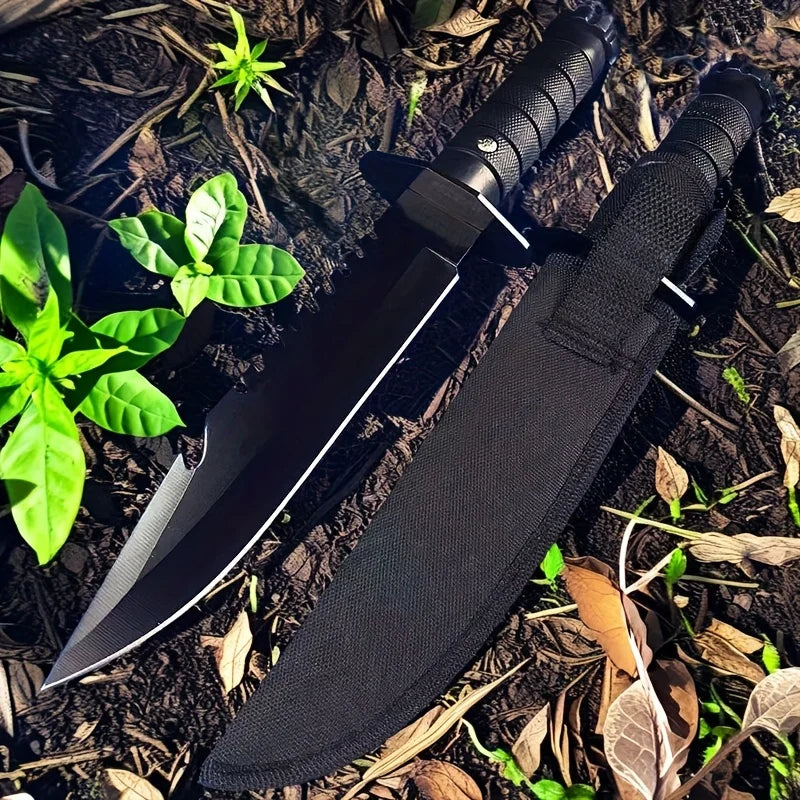 Tactical Camping Knife with Sheath - Stainless Steel Spear Point Blade, Ergonomic Grip & V-Grind Edge for Hunting, Fishing