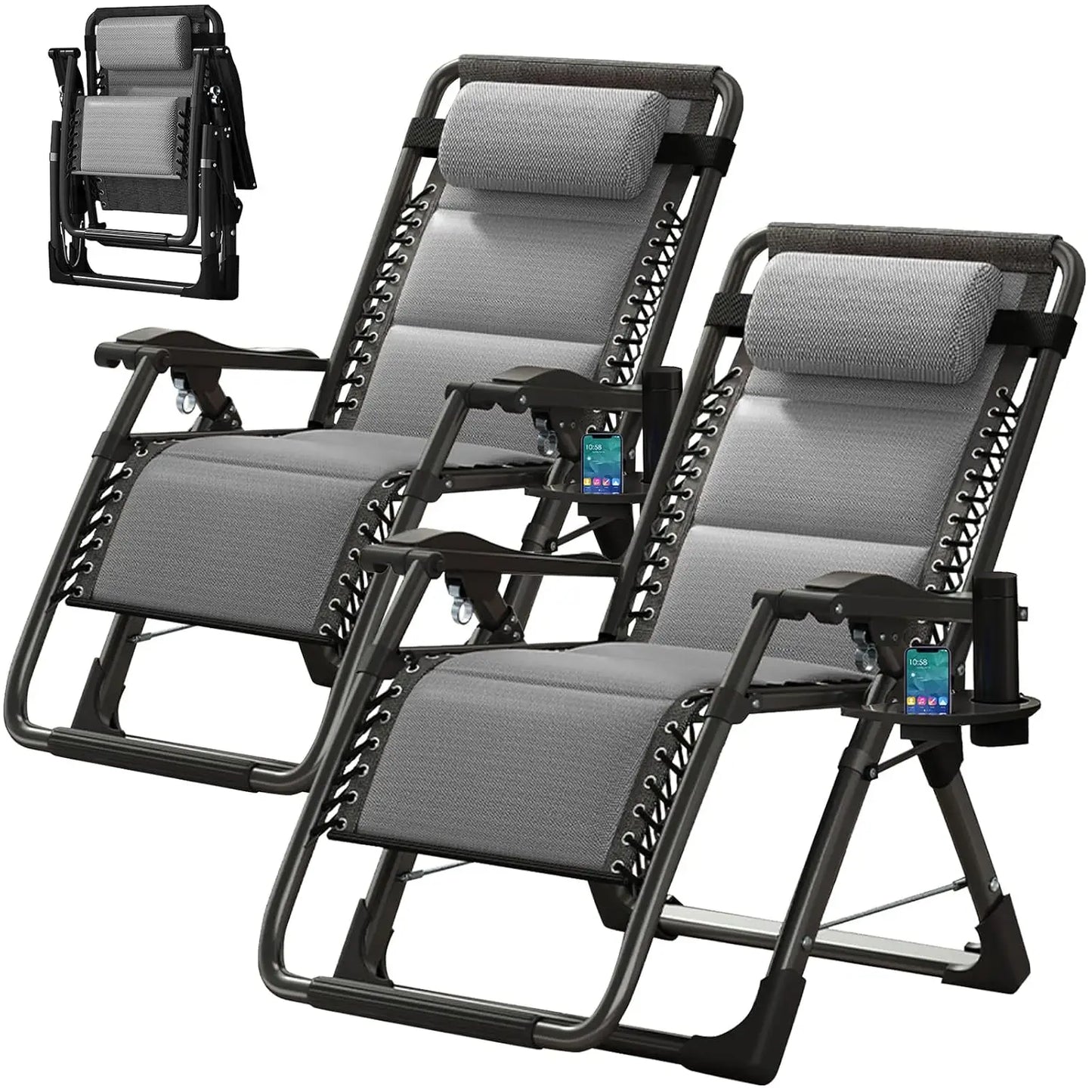 2 Pack Zero Gravity Chair, Outdoor Lounge Chairs Sun Loungers with Removable Cushion,Headrest,Cup Holder,Reclining, Customized