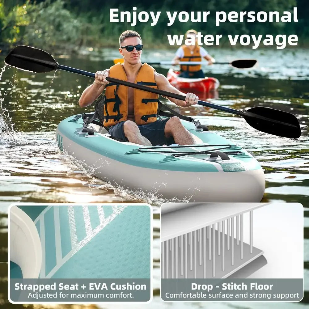 Inflatable Kayak with DropStitch Floor, Lightweight, Portable, Durable Solo Kayak for Fishing, Touring, and Recreational Paddli