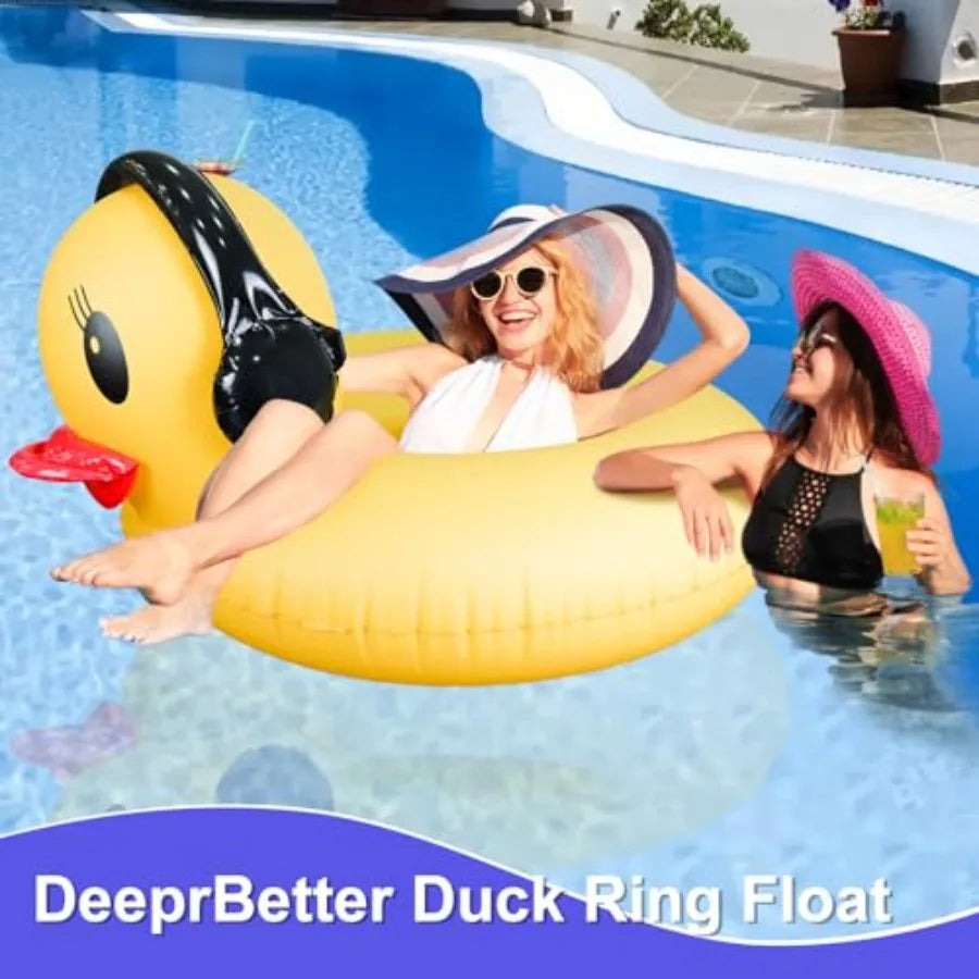 Inflatable Duck Pool Float with Lights, Solar Pool Inflatables Duck Floaties for Adults, 42" Large Animal Swim Tube Ring Pool F