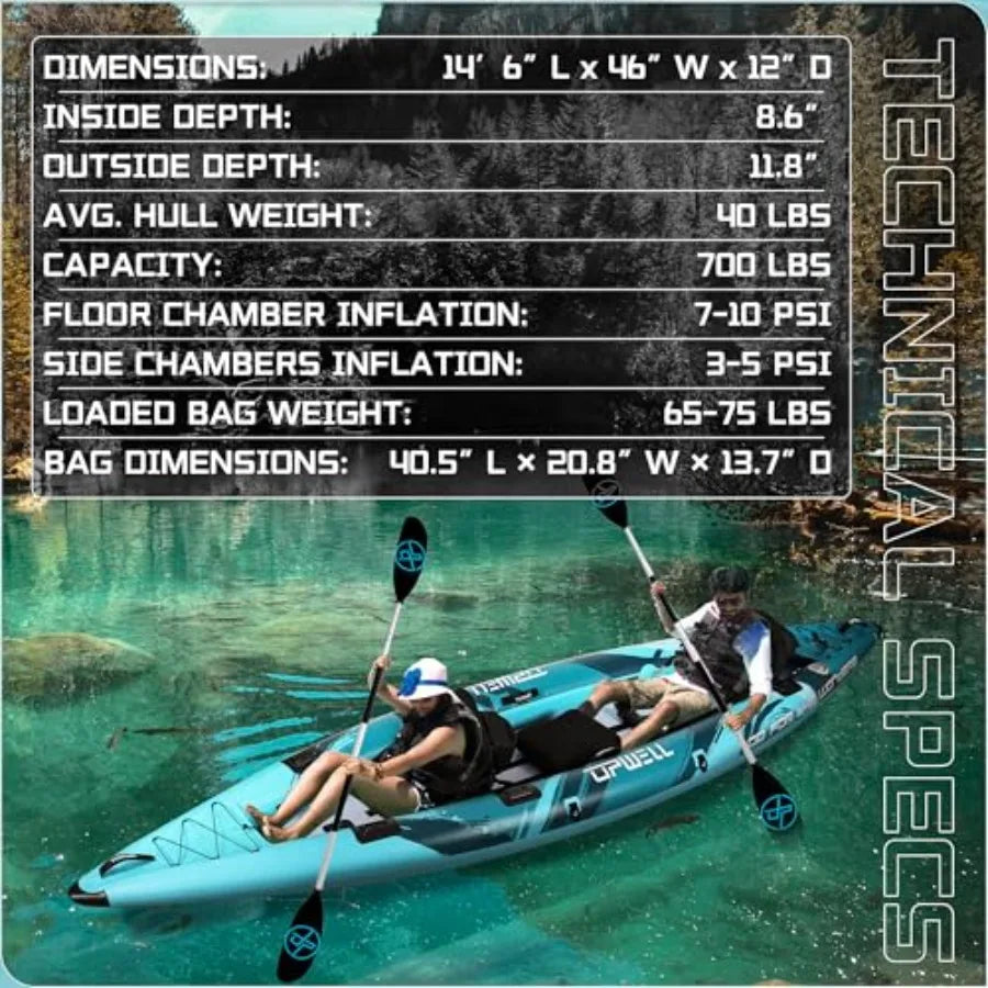 11'14'6 Inflatable Kayak with Drop Stitch Floor in Blue and Gray Includes Kayak Seat with Thickened Cushion Paddle Fin Repair K
