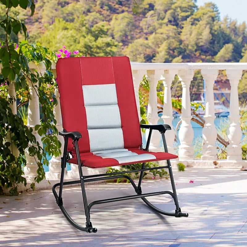 DORTALA Foldable Rocking Chair, Oversized Camping Rocking Chair w/High Back, Padded Folding Lawn Chair, Support 350 lbs,Portable