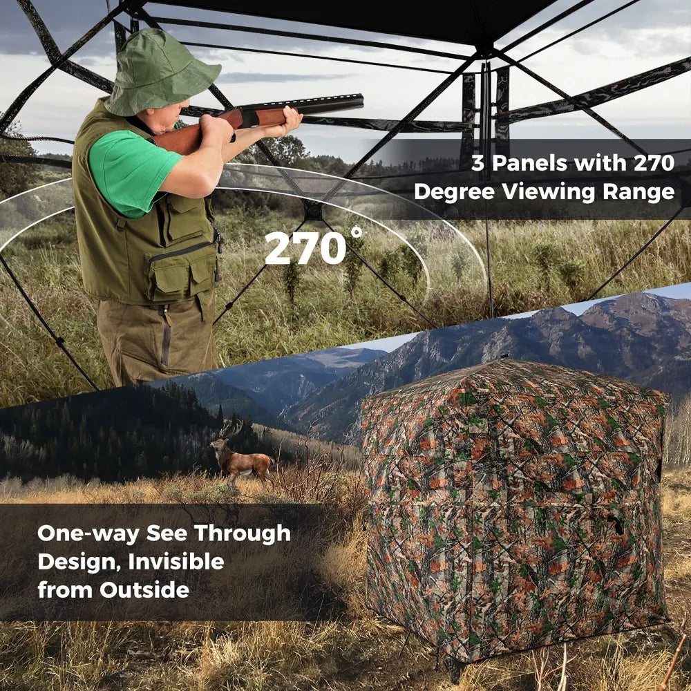 Camouflage Hunting Blind for 3-4 People w/270° Viewing Range Carrying Bag