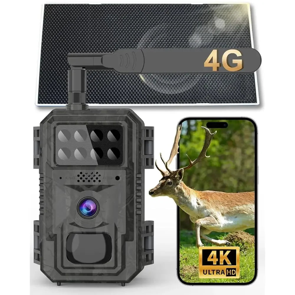 4G Cellular Trail Camera-with 4K 48MP Wide Angle 120 Degree, Night Vision up to 100FT, Solar Powered Hunting Came