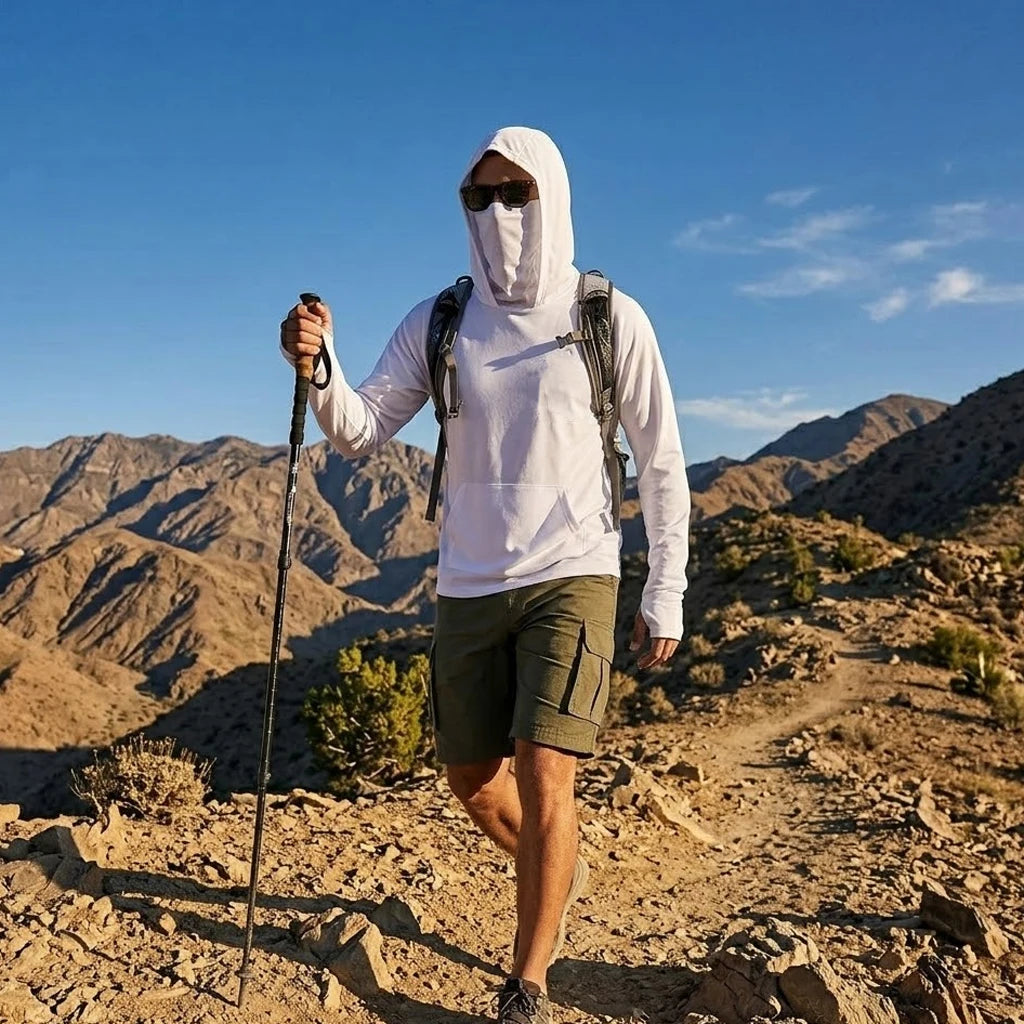 UPF50+ Performance Hoodie Summer Man Long Sleeve T-shirts Casual Shirt Sunscreen Ice Silk Tops Sun Running Quick Dry Hiking Tee