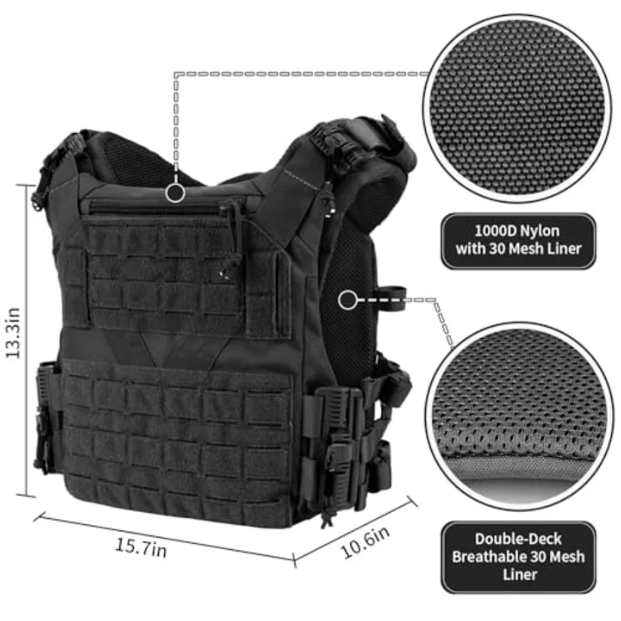 Tactical Vest Quick Release Outdoor Weighted Vest Adjustable 3D Breathable Modular Vest for Training