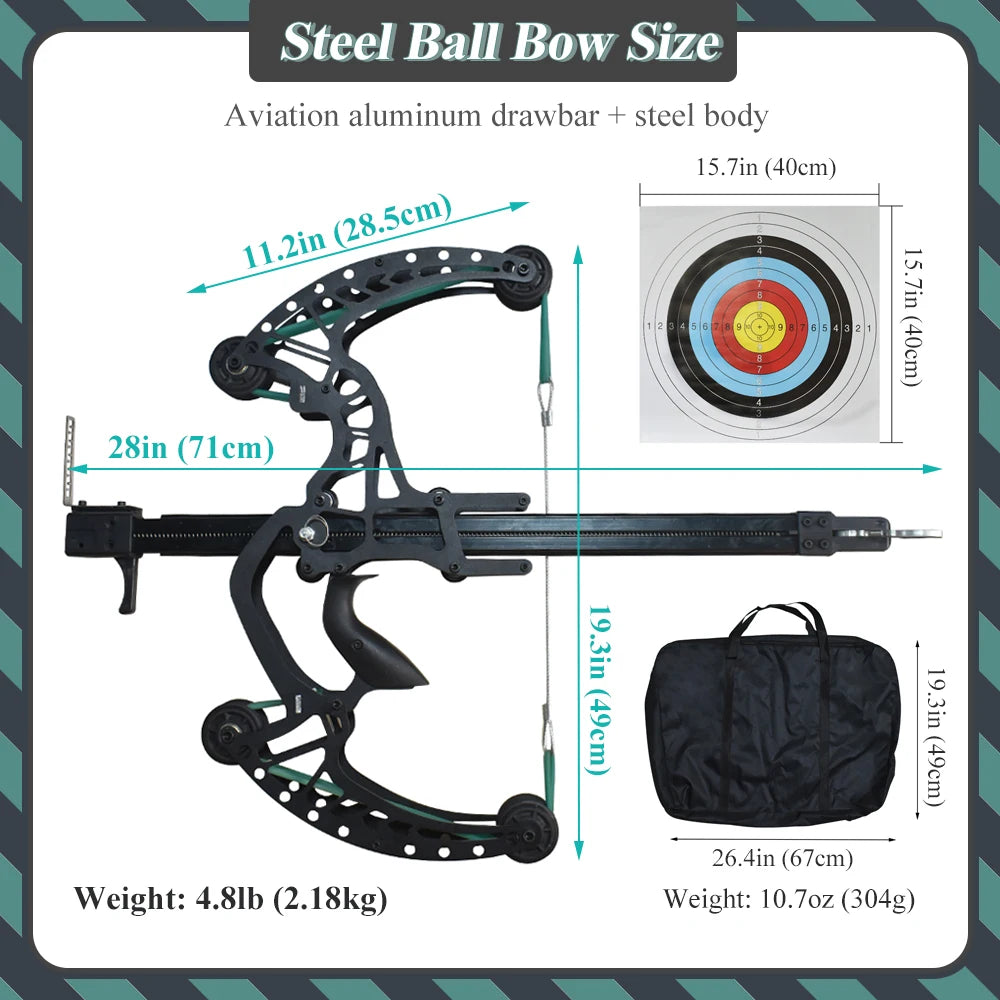 Outdoor Hunting Steel Ball Bow, High-Power Shooting Slingshot Package, All-Metal Bow Body, Shooting Entertainment Equipment