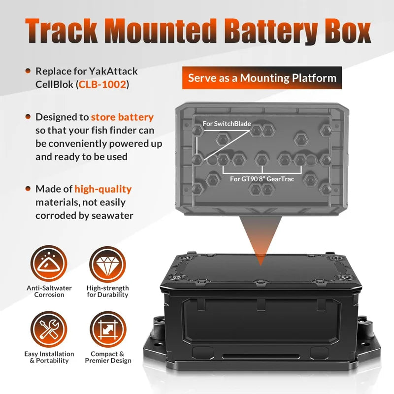 Track Mounted Battery Box for Fish Finders, Replace for YakAttack CellBlok (CLB-1002),  YakAttack Switchblade Transducer Arm