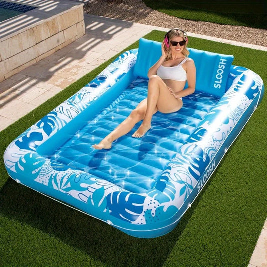 Joyfy 4 in 1 Suntan Tub Raft Floatie Inflatable Tanning Pool Lounger Float Sunbathing Bed Lounge for Water Summer Party Gifts