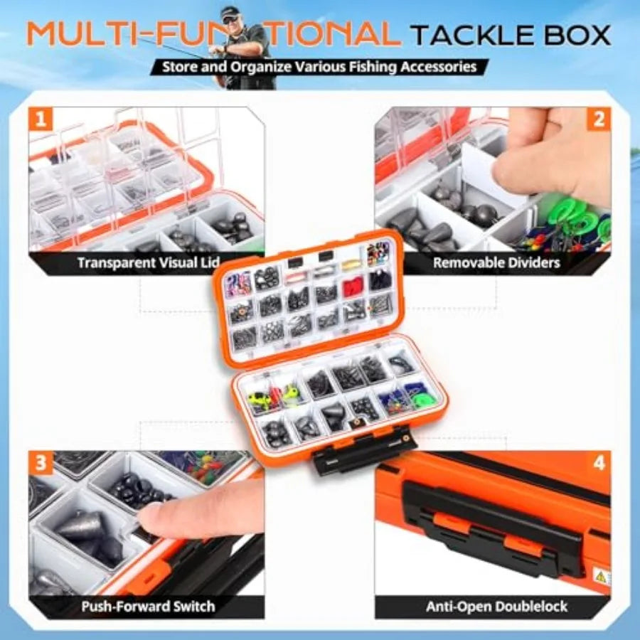 Fishing Gear Accessories Kit, 449PCS Fishing Tackle Box with Tackle Included, Fishing Hooks, Fishing Weights Sinkers, Jig Heads