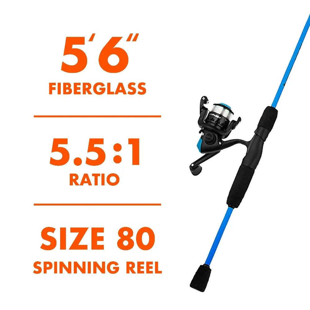 Fishing Rod and Reel Combo Spinning 5.6 Feet 2 Piece Blue for Adults Saltwater Freshwater