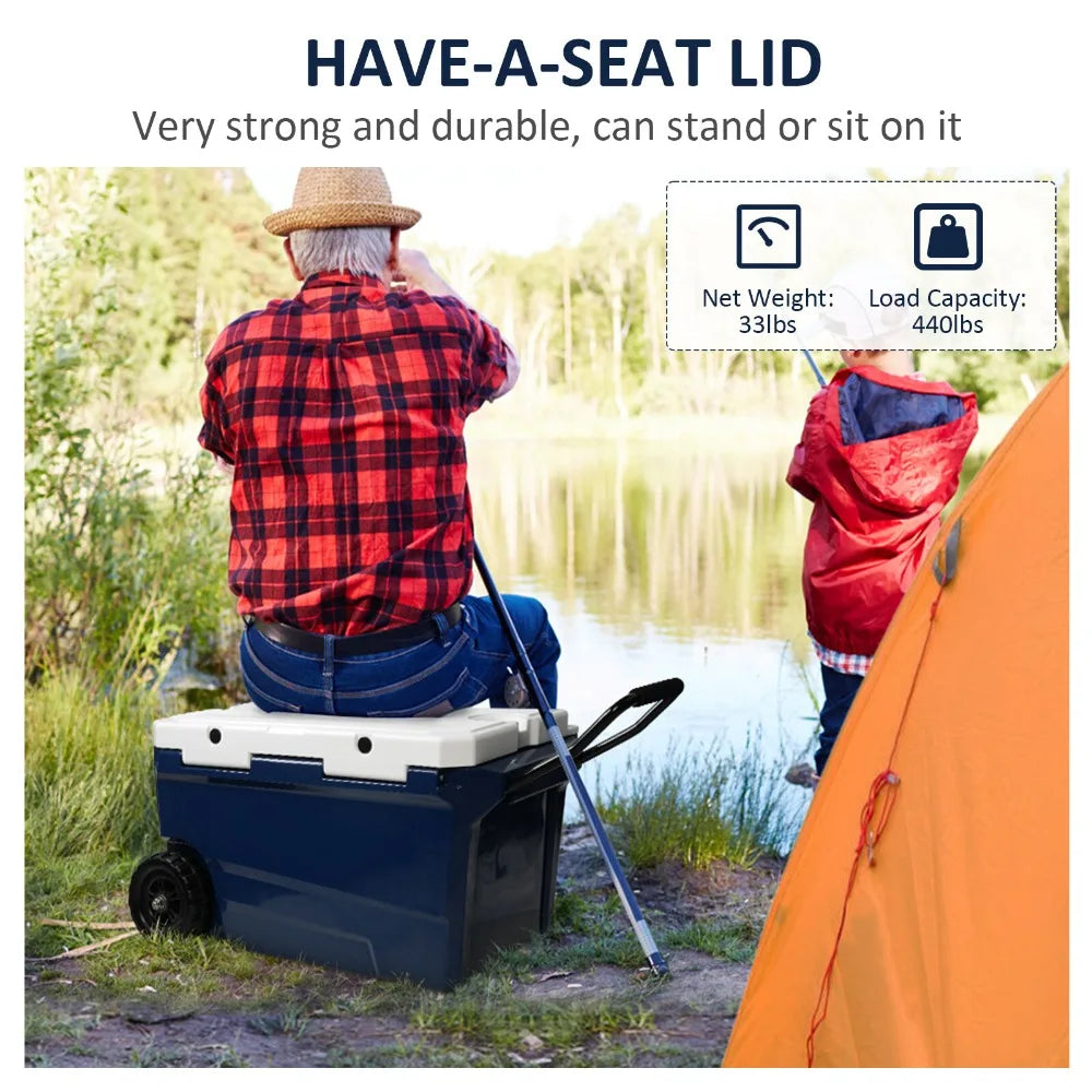 VILOBOS 50 Qt Portable Cooler Box Wheeled Ice Chest Camping Fishing BBQ Picnic