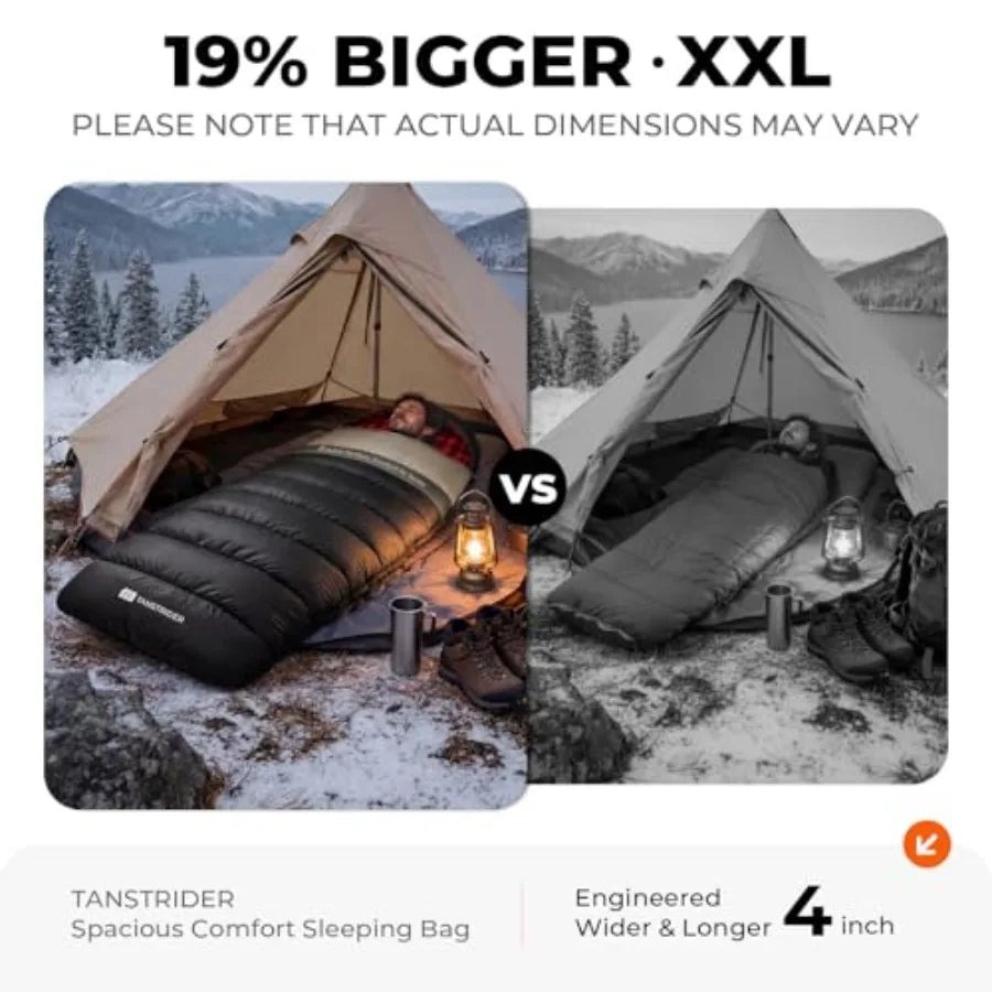 Cotton Flannel XXL Cold Weather Sleeping Bags for Adults Big and Tall, 90x39 Inch 4 Season Camping Sleeping Bag, Waterproof Mac