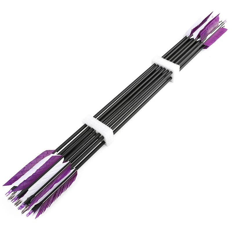 Mixed Carbon Arrows 12pcs 31.5inch Spine 500 OD7.8mm ID6.2mm with Turkey Feathers for Compound Recurve Bow Hunting Shooting Accessories
