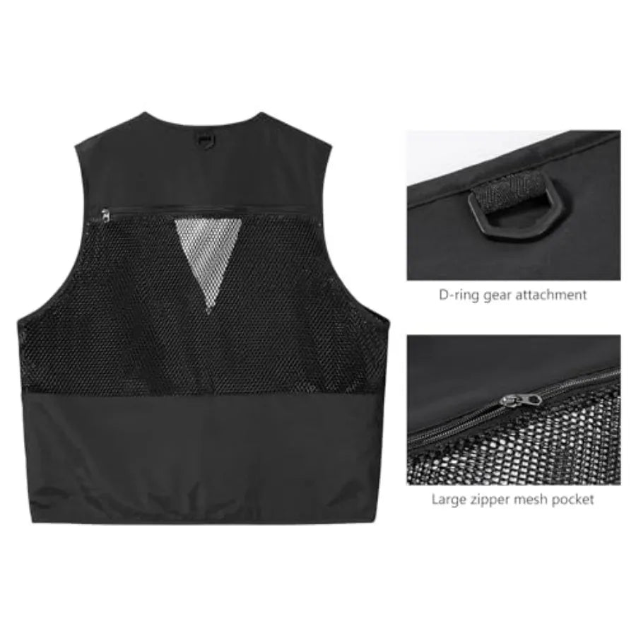 BASSDASH Men's Women's Utility Fishing Cargo Vest Outdoor Safari Photography Work Vest with Multi Pockets Mesh Back FV14