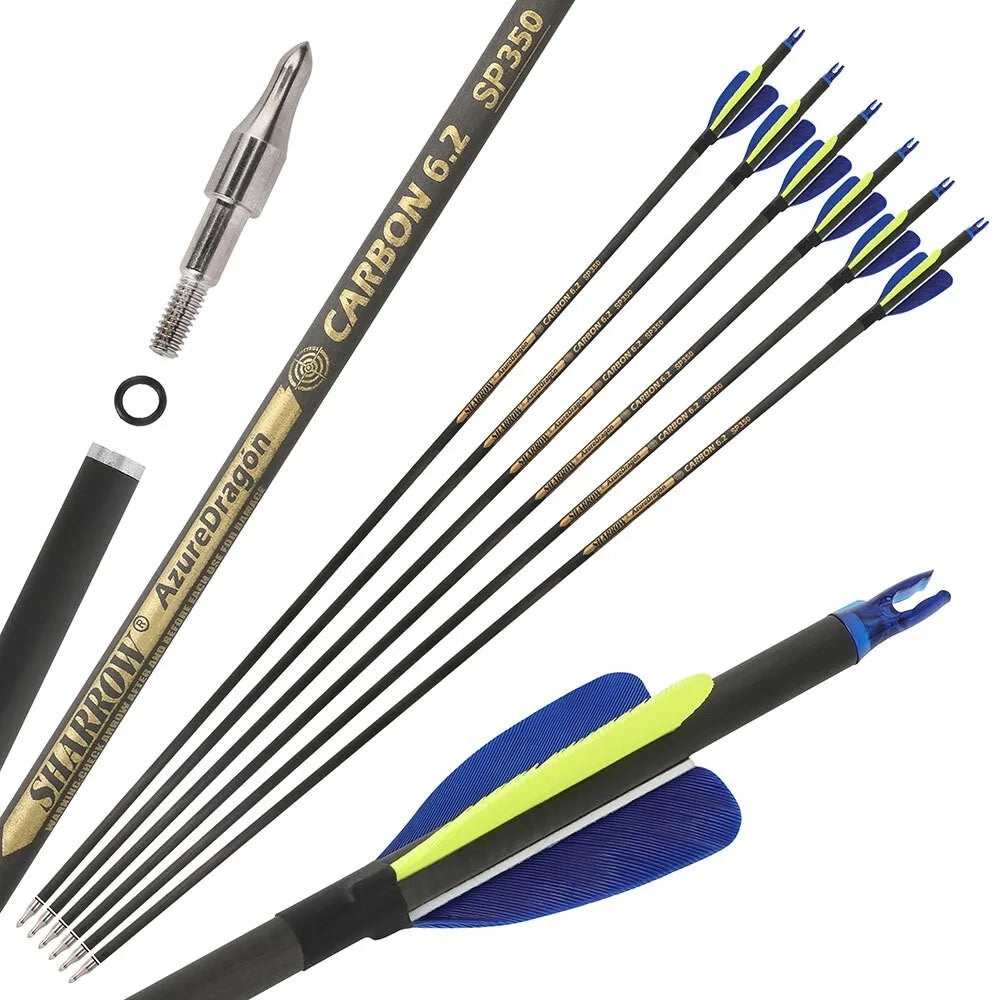 Pure Carbon Arrows 32 Inch Spine 500/600 ID6.2mm with 2 Inch Feathers for Compound Recurve Bow Hunting Shooting Accessories
