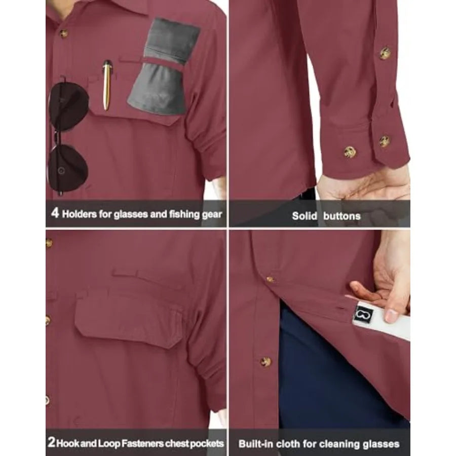 33000Feet Men's Long Sleeve Sun Protection Shirt UPF 50+ UV Quick Dry Cooling Fishing Shirts for Travel Safari Camping Hiking