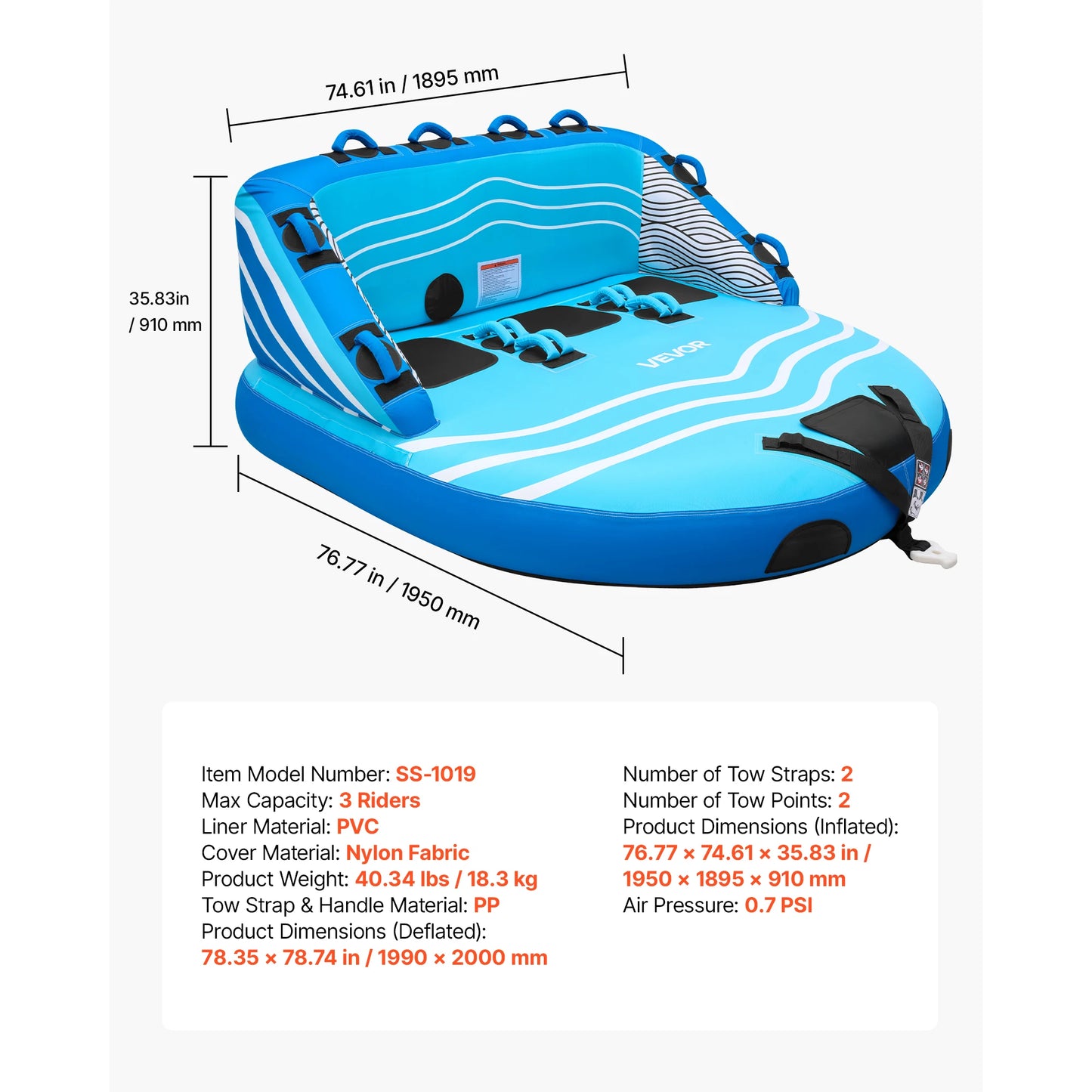 Towable Tubes for Boating 2/3/4-Rider 340/510/680 lbs Water Sports Boating Tubes-with Full Nylon Cover Dual Tow Points