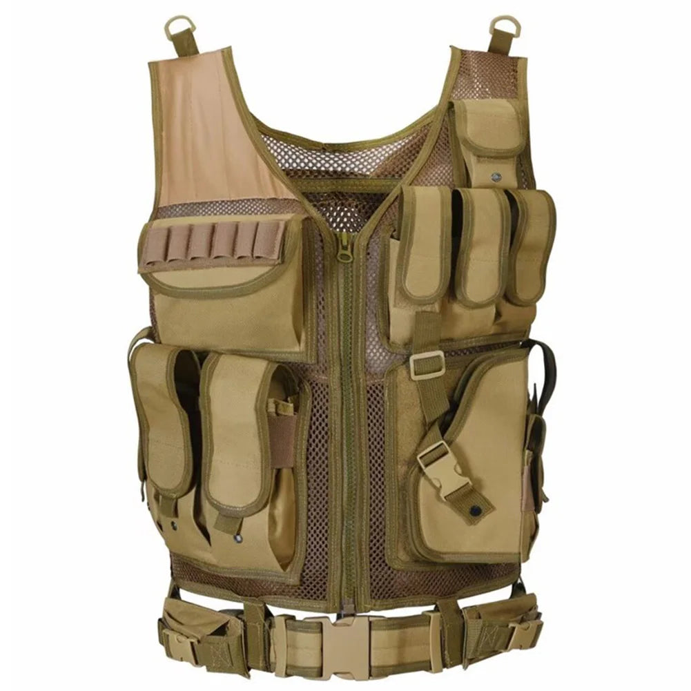 Nylon Molle Vest Adjustable Hunting Vest Multi-Pocket Plate Carrier Vest Hunting Outdoor CS Game Airsoft Training Jacket