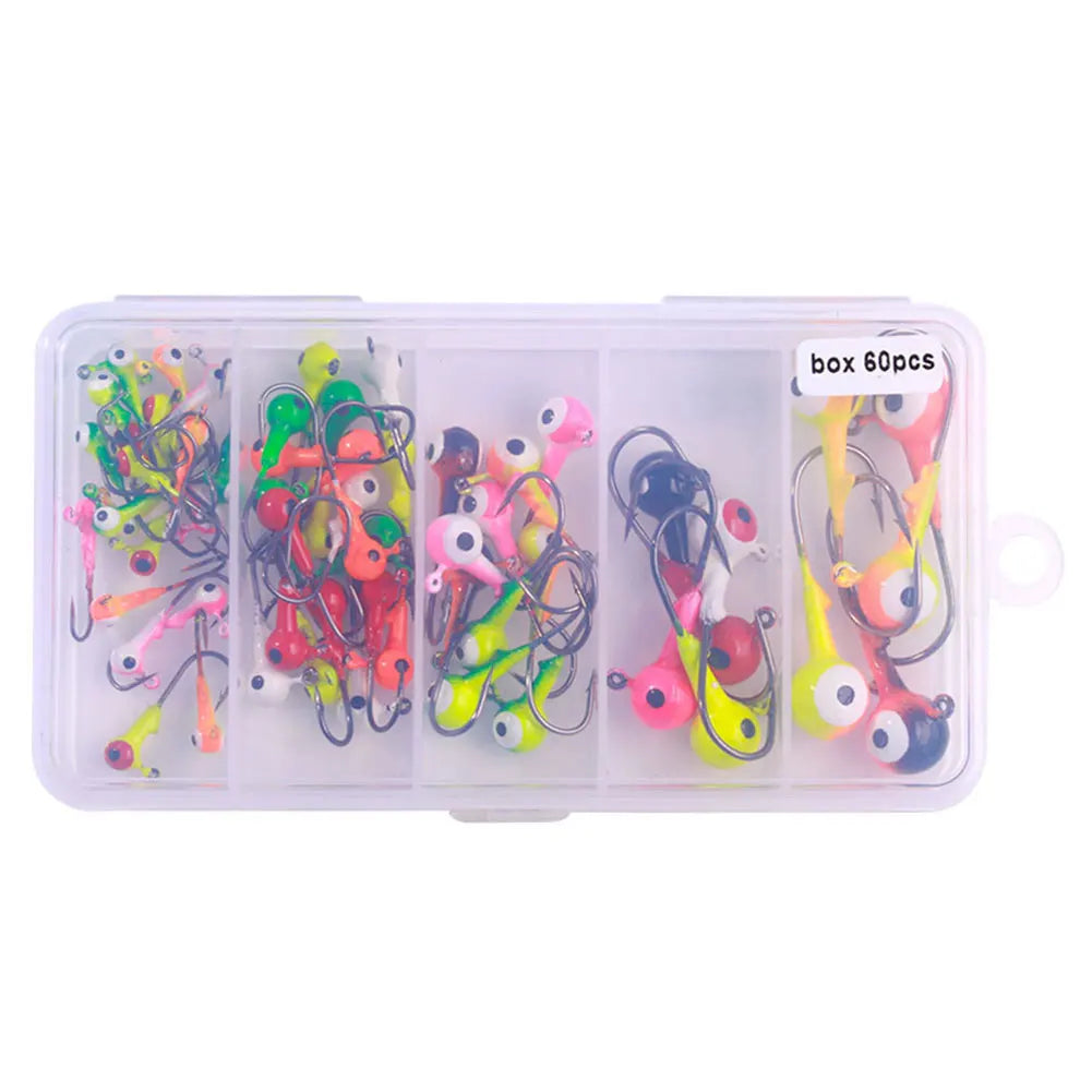 60/75pcs/box Barbed Jig Head Hooks Metal Jig Hooks Jigging Head Hooks for Soft Lure Worm Fishing Fishhook