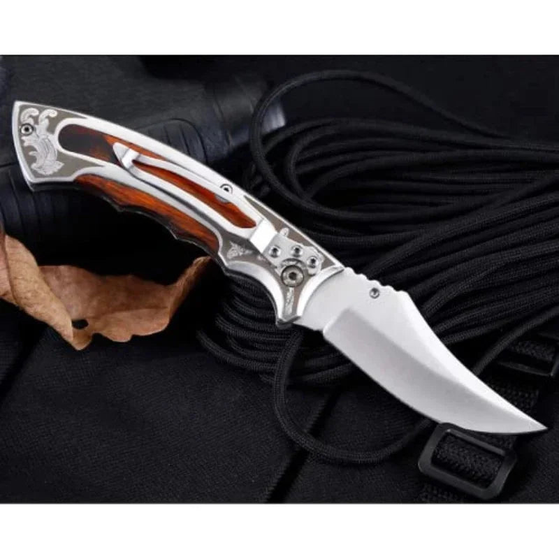 Pocket Knife Folding Knife Stainl Steel Blade + Handle Stainl Steel And Colored Wood for Hunting Camping Fishing Hiking Outdoor
