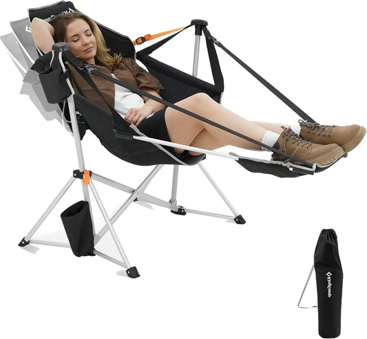 Portable Folding Hammock Chair with Footrest, Heavy Duty Rocker for Outdoor Camping Beach Patio, Max 400lbs