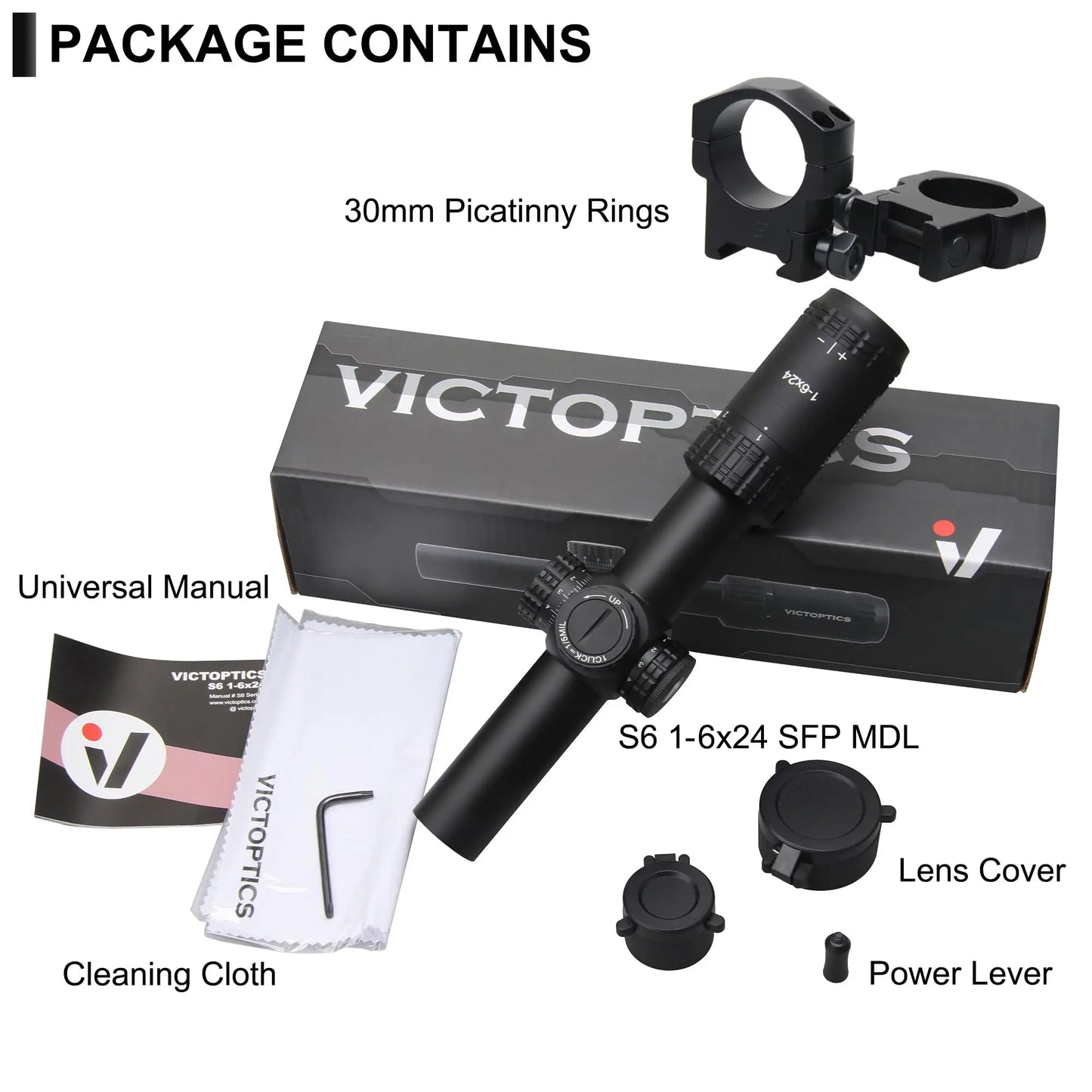 VictOptics S6 1-6x24i Riflescope | Fiber Reticle WithUltra Bright Dot | 6X Zoom & True 1x | 6Level Red Illum | Long Eye Relief
