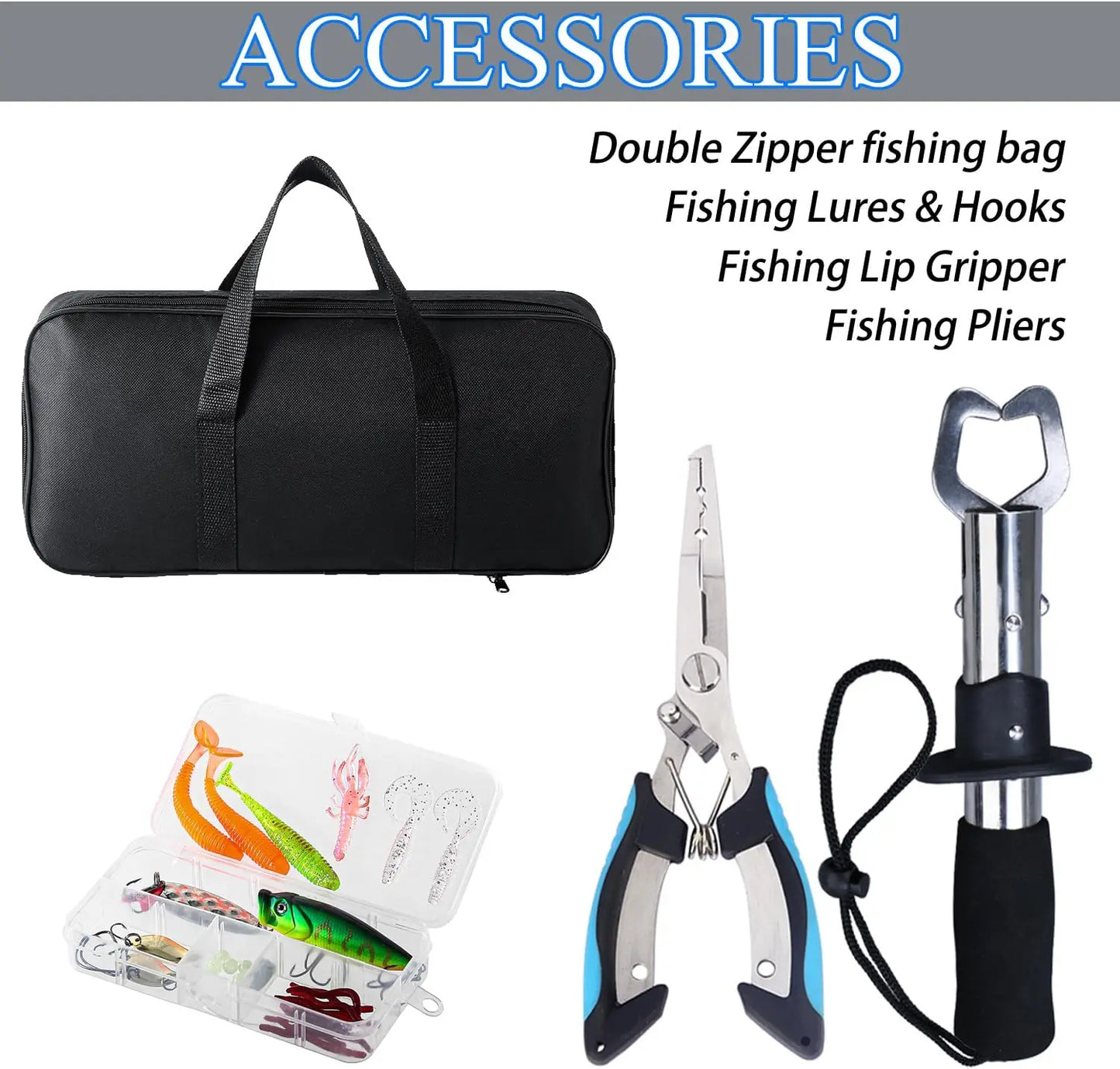 2-Piece Telescopic Fishing Rod & Reel Combo with Pliers, Lip Gripper & Carrier Bag, Pre-Loaded Spinning Reels, 6.9ft Each