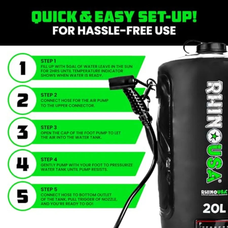5 Gal/ 20L Portable Solar Camp Shower - Essential for Camping Festivals Overlanding Beach Trips Outdoor Shower and more!