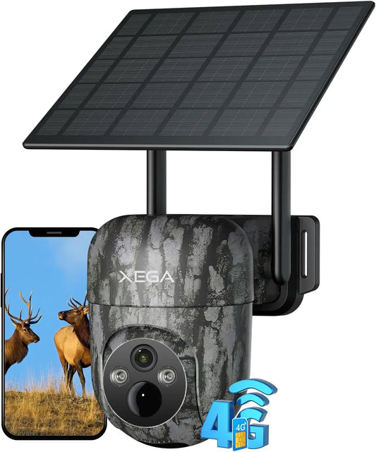 4G Cellular Solar Powered Wildlife Camera with SIM Card, 2K Trail Camera Outdoor, No WiFi Game Cam,Only Support The Built-in SIM