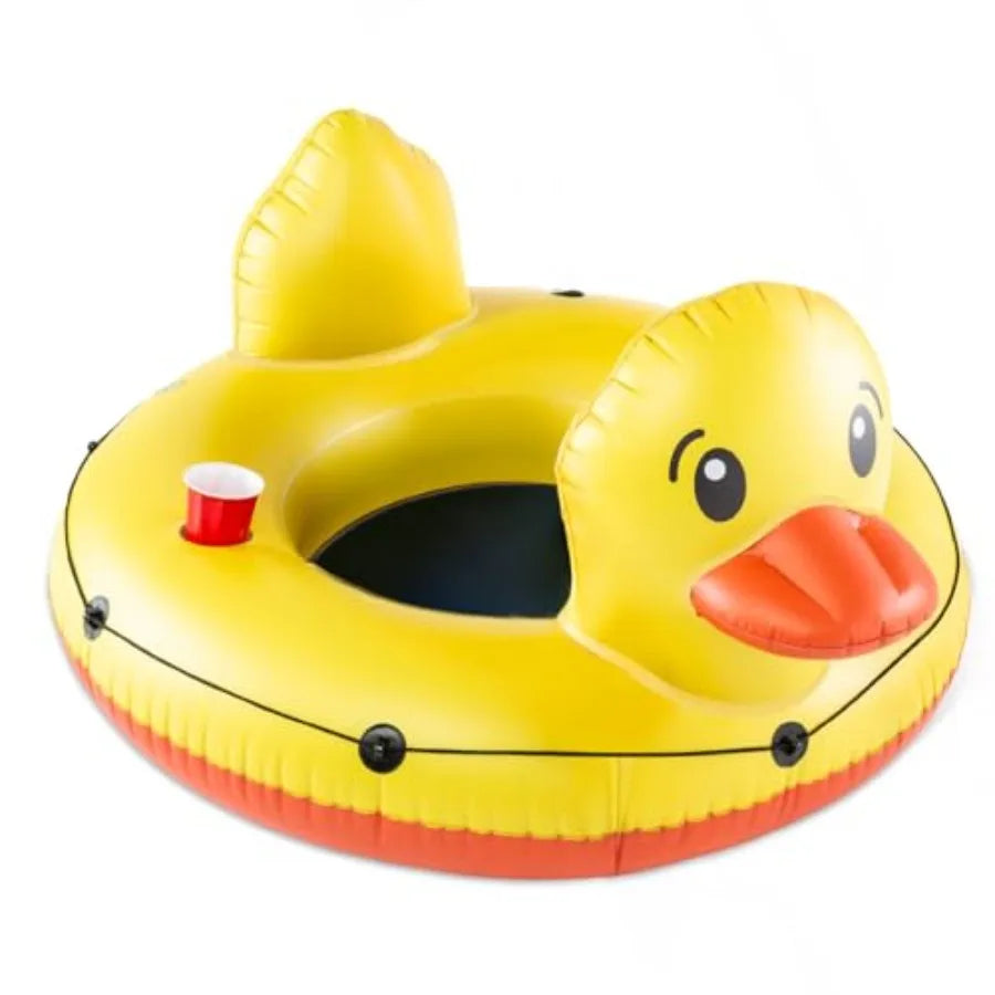 Heavy Duty Duck River Tube, Inflatable Float with Mesh Seat and Drink Holder, Grab Rope Raft for Floating Rivers and Summer Fun