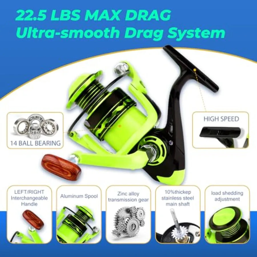 Telescopic Fishing Rod and Reel Combo 2PACK 5.9FT 6.89FT Carbon Fiber Travel Rod 2 Collapsible Spinning Reels 2 100m Line Carri